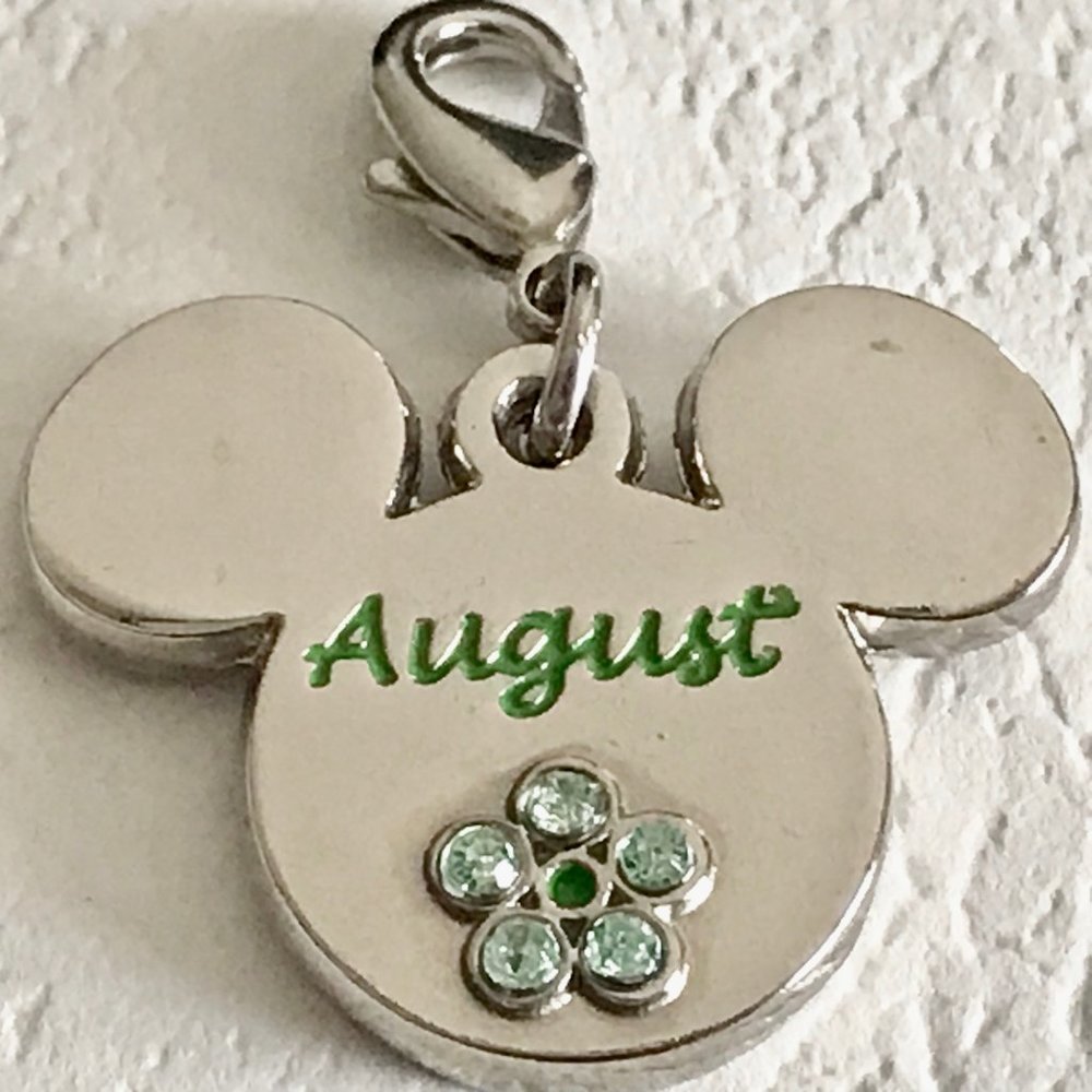 Vtg Disney Mickey Mouse Ears Charm Clip On August Birthstone Zipper Pull